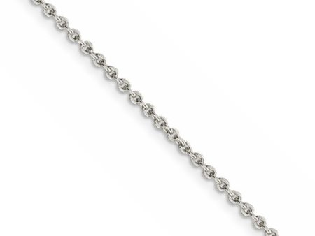 2mm Rhodium Plated Sterling Silver Solid Cable Chain Necklace For Sale