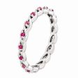 2.5mm Rhodium Plated Sterling Silver Stackable Created Ruby Twist Band Fashion