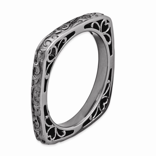 2.25mm Stackable Black Plated Silver Square Scroll Band Sale