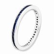 2.5mm Sterling Silver Stackable Created Sapphire Channel Eternity Band For Sale