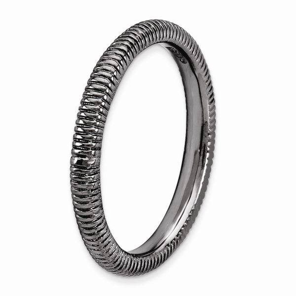 2.25mm Stackable Black Plated Silver Textured Band Supply