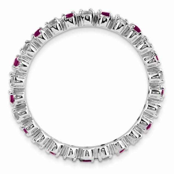 2.25mm Stackable Rhodolite Garnet & .04 Ctw HI I3 Diamond Silver Band For Cheap