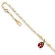 14k Yellow Gold Enameled Ladybug Anklet, 9-10 Inch For Cheap