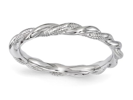 2.5mm Rhodium Plated Sterling Silver Stackable Twisted Band Online Hot Sale