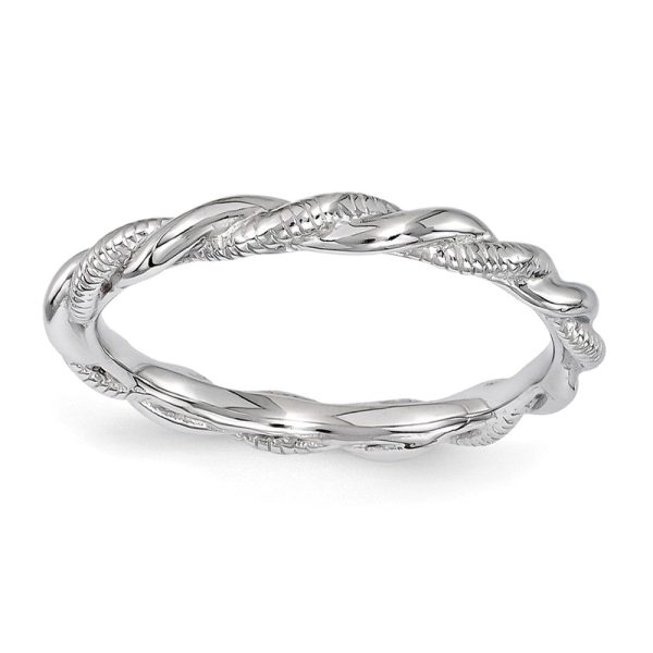 2.5mm Rhodium Plated Sterling Silver Stackable Twisted Band Online Hot Sale