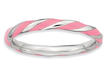 2.4mm Silver Twisted Pink Enameled Stackable Band Cheap