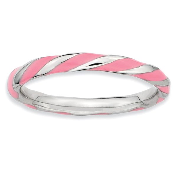 2.4mm Silver Twisted Pink Enameled Stackable Band Cheap