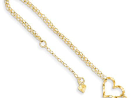 14k Yellow or White Gold Open Heart Double Strand Anklet, 9-10 Inch For Discount