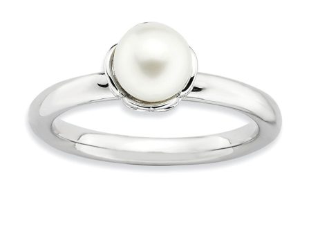 White FW Cultured Pearl & Sterling Silver Stackable Ring (6.0-6.5mm) For Cheap