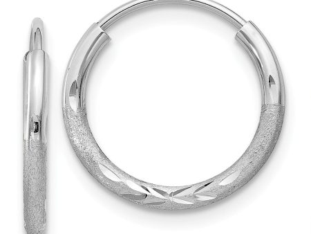 1.5mm x 15mm 14k White Gold Satin Diamond-Cut Endless Hoop Earrings Fashion