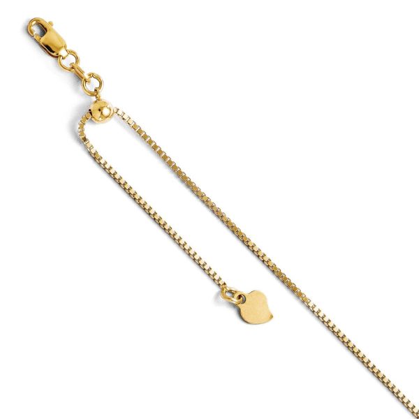 14k Yellow Gold 1mm Adjustable Box Chain Anklet, 11 Inch Cheap