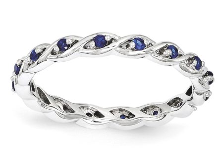 2.5mm Rhodium Sterling Silver Stackable Created Sapphire Twist Band Online now