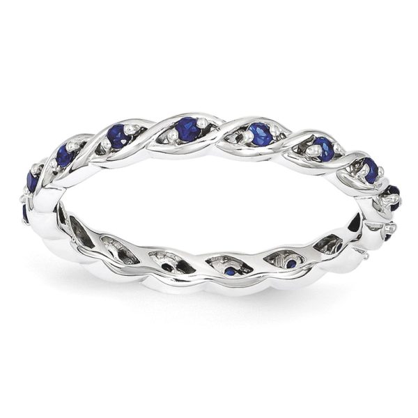 2.5mm Rhodium Sterling Silver Stackable Created Sapphire Twist Band Online now