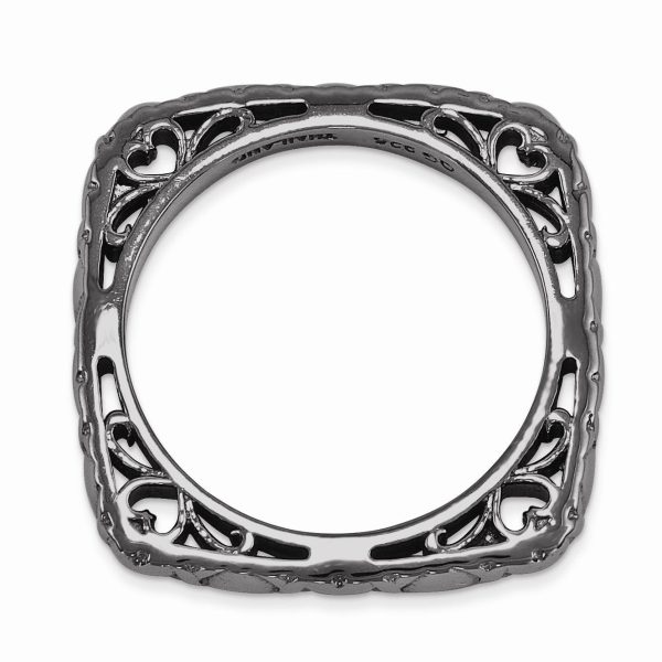 2.25mm Stackable Black Plated Silver Square Heart Band Hot on Sale