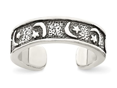 Antiqued Moon And Star Toe Ring in Sterling Silver Hot on Sale