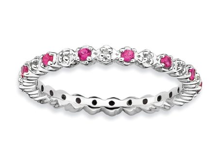 2.25mm Created Ruby & .04 Cttw Diamond Sterling Silver Stack Band Supply