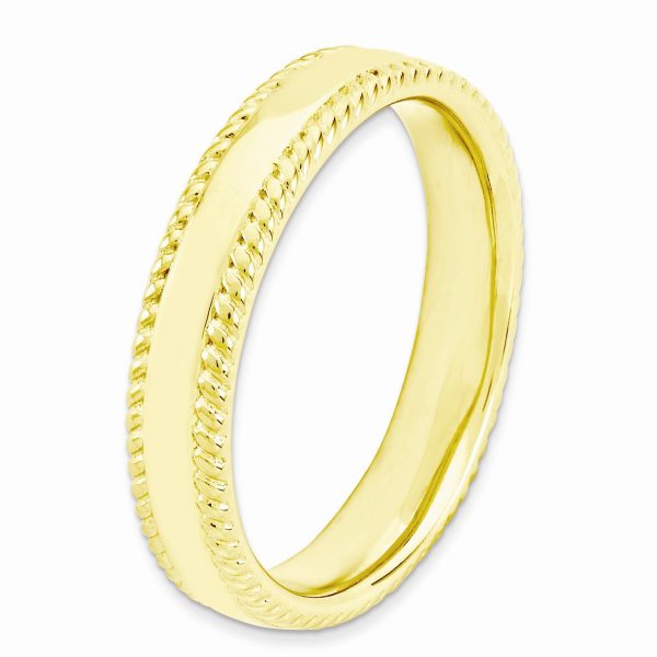 14k Yellow Gold Plate Sterling Silver Stackable Rope Edged 4.25mm Band on Sale