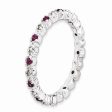 2.25mm Stackable Rhodolite Garnet & .04 Ctw HI I3 Diamond Silver Band For Cheap