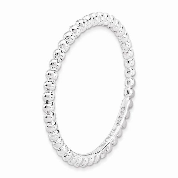 1.5mm Rhodium Plated Sterling Silver Stackable Beaded Band Fashion