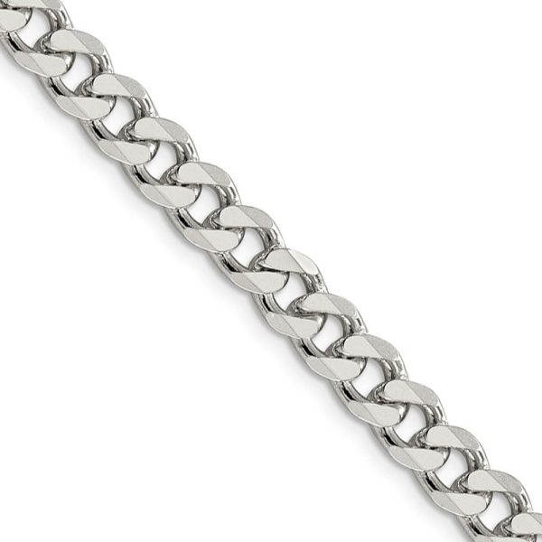 Men s 7mm, Sterling Silver Solid Pave Curb Chain Necklace Supply