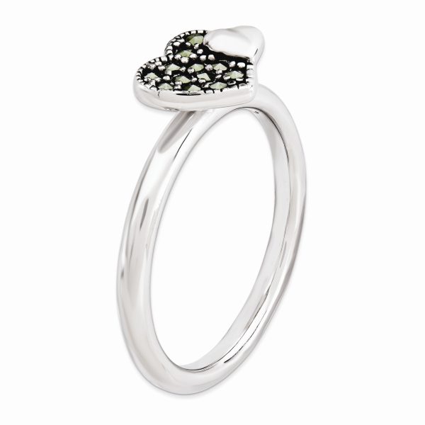 2.25mm Sterling Silver Stackable Marcasite Heart Ring Hot on Sale