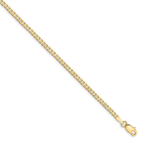 14k Yellow Gold 2.2mm Solid Beveled Curb Chain Anklet Online now