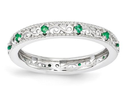 3mm Sterling Silver Stackable Expressions Created Emerald Scroll Band Online Sale