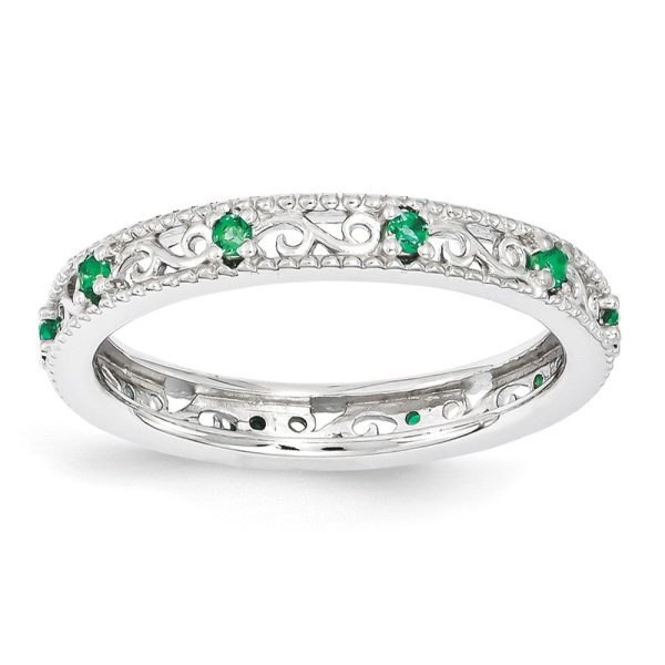 3mm Sterling Silver Stackable Expressions Created Emerald Scroll Band Online Sale