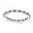 2.5mm Rhodium Plated Sterling Silver Stackable Created Ruby Twist Band Fashion