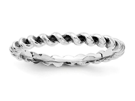 2.5mm Rhodium Sterling Silver Stackable Antiqued Twisted Band For Sale