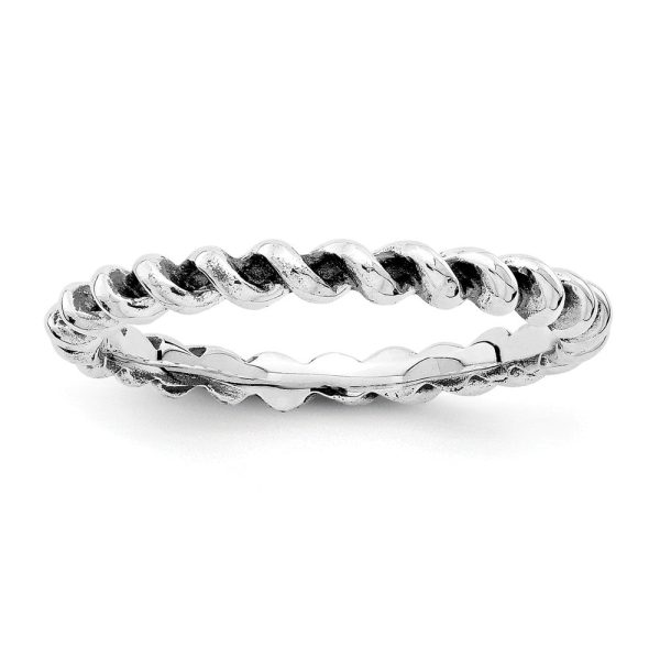 2.5mm Rhodium Sterling Silver Stackable Antiqued Twisted Band For Sale