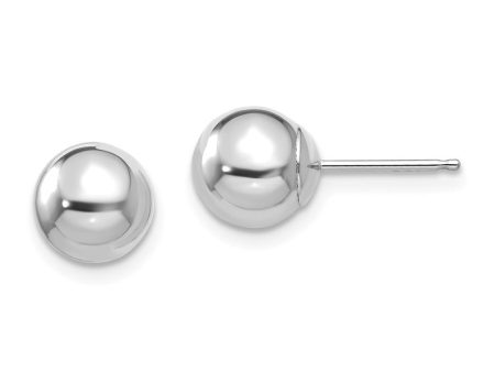 14k White Gold 7mm Polished Ball Silicone Push Back Stud Earrings Discount