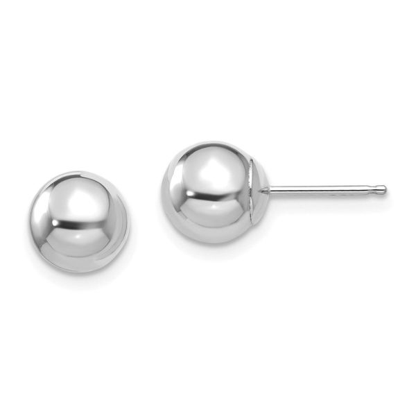 14k White Gold 7mm Polished Ball Silicone Push Back Stud Earrings Discount