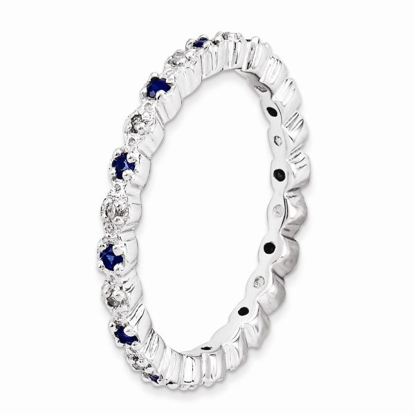 2.25mm Stackable Created Sapphire & .04 Ctw HI I3 Diamond Silver Band Cheap