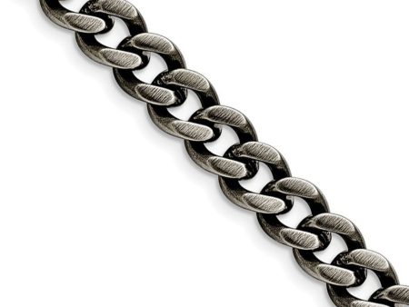 Men s 9.25mm Stainless Steel Antiqued Curb Chain Necklace Discount