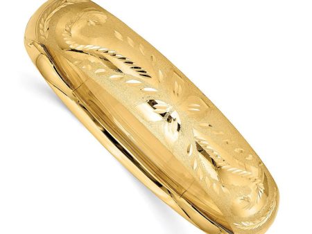 14.5mm 14k Yellow Gold Florentine Engraved Hinged Bangle Bracelet, 7in on Sale