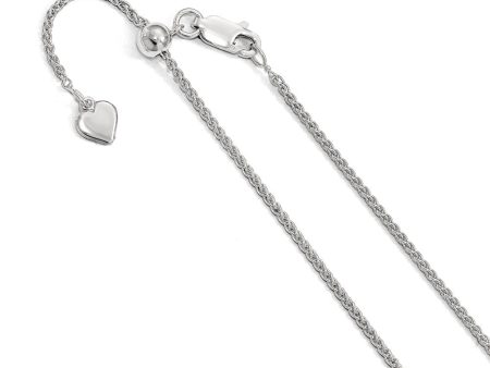 1.45mm Rhodium Plated Sterling Silver Adj. Hollow Spiga Chain Necklace For Discount