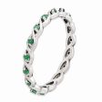 2.5mm Rhodium Sterling Silver Stackable Created Emerald Twist Band Fashion