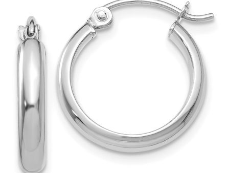 2.75mm x 15mm Polished 14k White Gold Domed Round Tube Hoop Earrings For Cheap