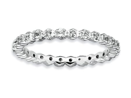 2.25mm Stackable White Topaz and .04 Ctw HI I3 Diamond Silver Band Fashion