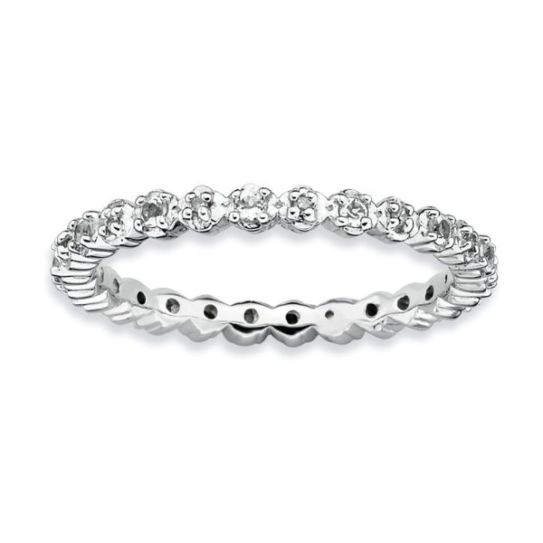 2.25mm Stackable White Topaz and .04 Ctw HI I3 Diamond Silver Band Fashion