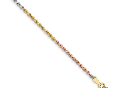 1.8mm 14k Tri-Color Gold D C Solid Rope Chain Anklet or Bracelet Sale