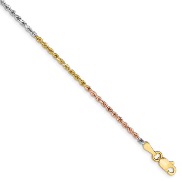 1.8mm 14k Tri-Color Gold D C Solid Rope Chain Anklet or Bracelet Sale