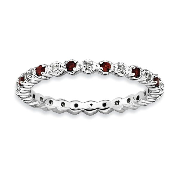 2.25mm Sterling Silver, Garnet & .04 Ctw Diamond Stackable Band Fashion