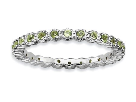 2.25mm Rhodium Plated Sterling Silver Stackable Peridot Band For Cheap