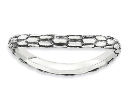 2.25mm Stackable Antiqued Sterling Silver Curved Dragon Skin Band For Sale