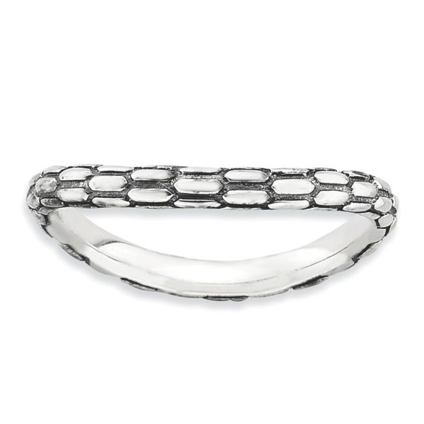 2.25mm Stackable Antiqued Sterling Silver Curved Dragon Skin Band For Sale