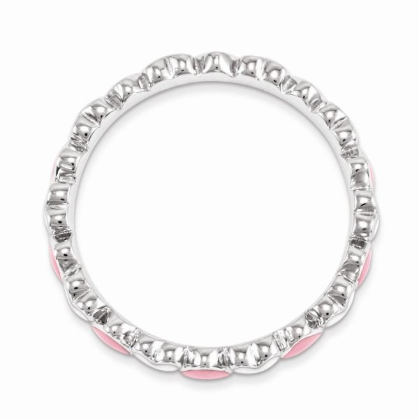 2.5mm Sterling Silver Stackable Pink & White Enamel Heart Band Online