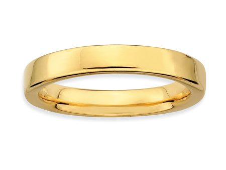 14k Yellow Gold Plated Sterling Silver Polished Flat 3.5mm Stack Band Hot on Sale