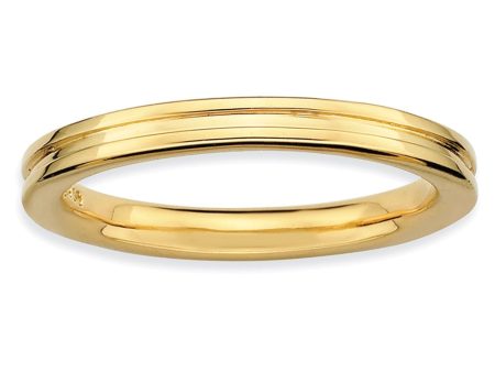 2.25mm Stackable 14K Yellow Gold Plated Silver Grooved Band For Sale